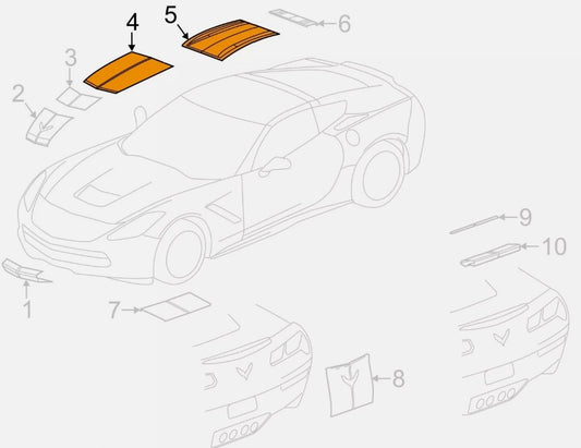 2014-2019 Chevy Corvette C7 Switchblade Silver Hood and Roof Decal OEM GM