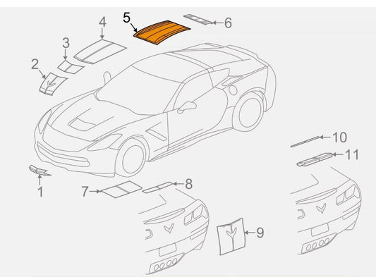 2014-2019 Chevy Corvette C7 Switchblade Silver Roof Decal OEM GM 23156133